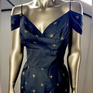 RARE Alfred Shaheen Fleur De Lis Wrap Bust, Boned bodice Cocktail Dress Sz 8